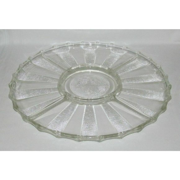 Depression Glass Dining Glass Dewdrop Crystal Large Divided Relish Tray Or Lazy